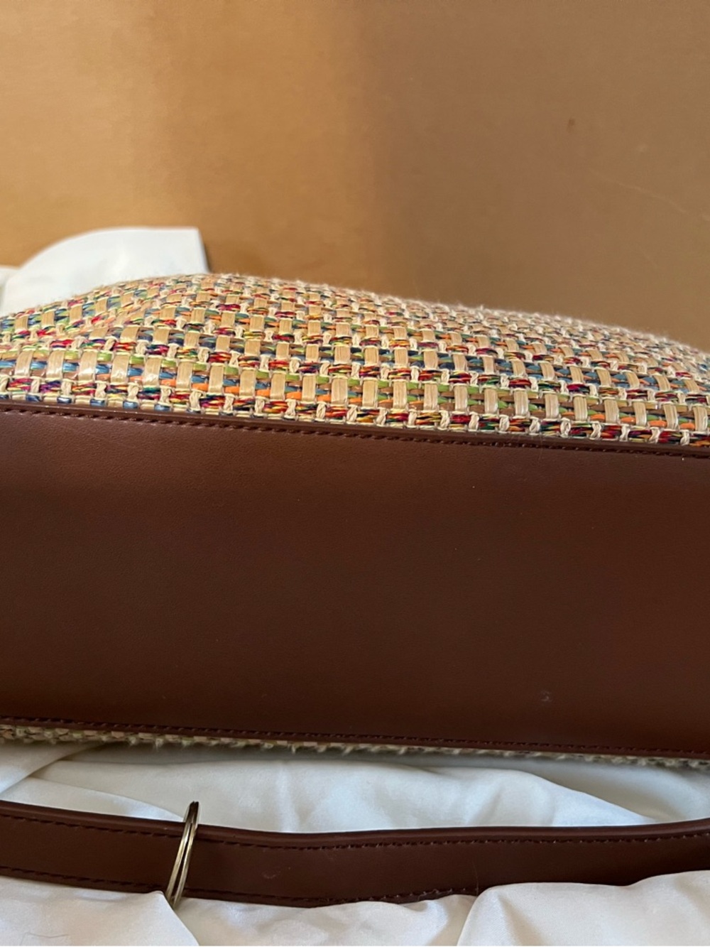 Fossil Woven Multicolor Straw bag with Brown Leather Trim - Picture 3 of 5